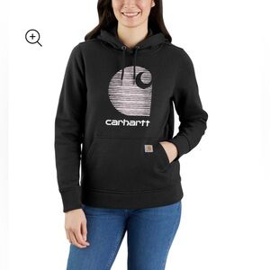 The Carhartt Rain Defender “C” Logo Graphic Black Sweatshirt, Women’s Sz XS